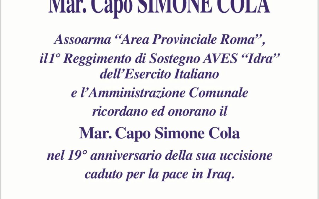 Commemorazione Mar. Capo Simone Cola.
